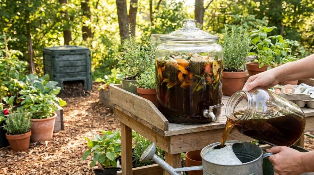 Chá de composto para plantas