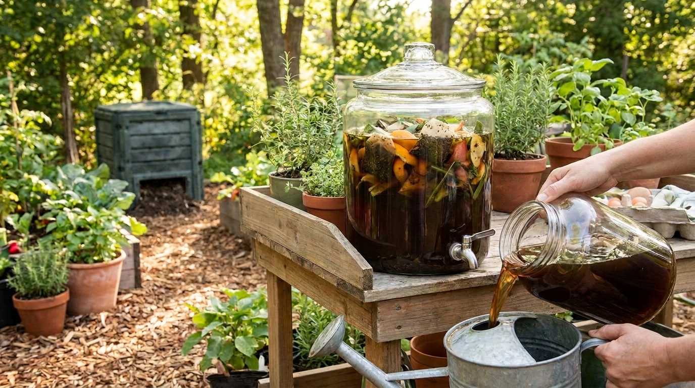 Chá de composto para plantas