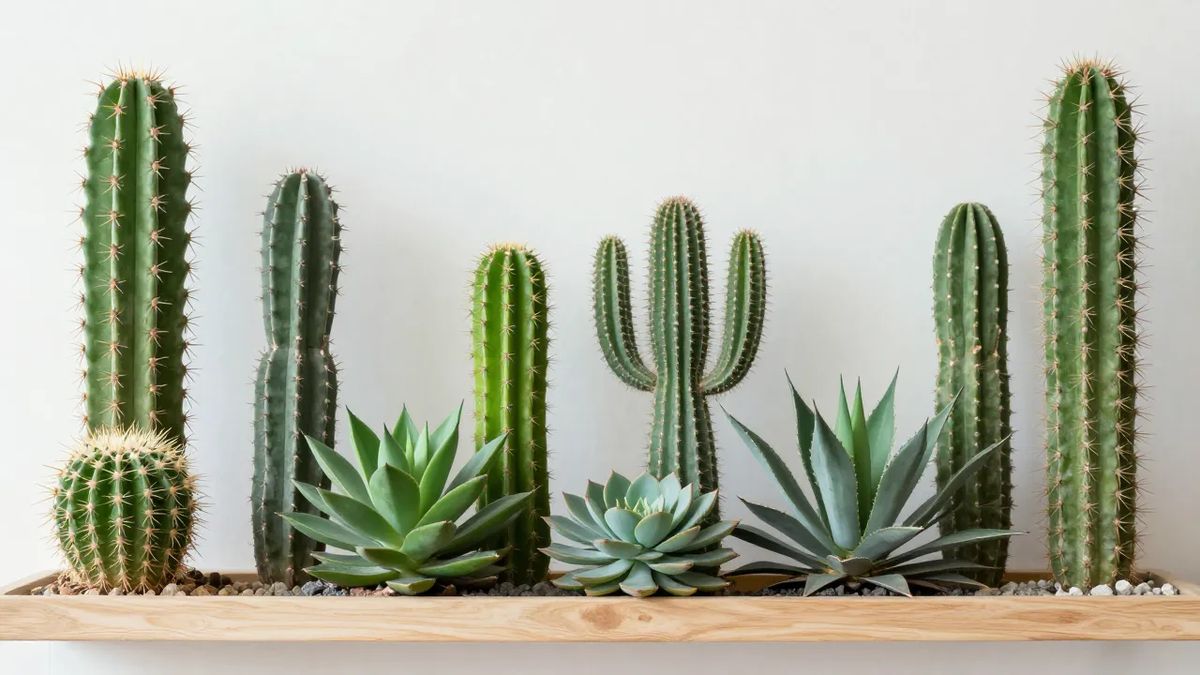 Cactos, suculentas e agave juntos, mostrando as adaptações à seca