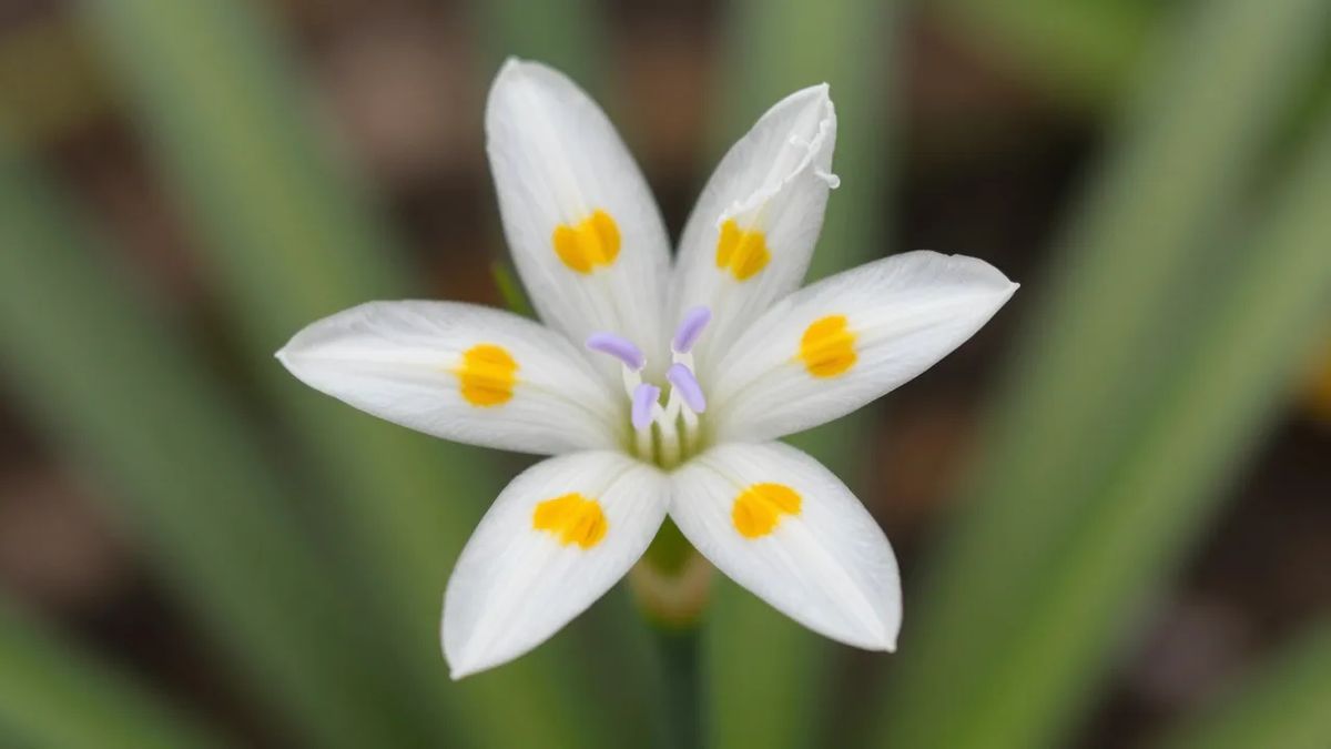 Touceira de moreia com folhas-espada e flores brancas de íris