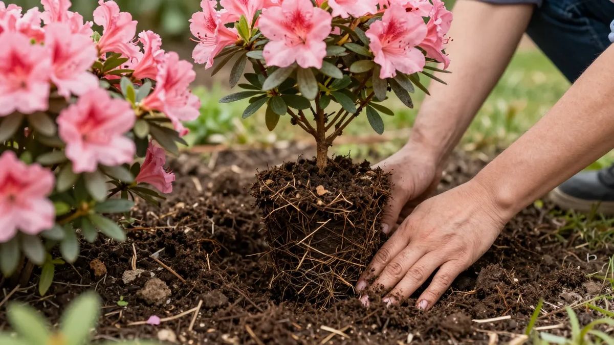 Plantio de azaleia com o torrão levemente acima do nível do solo