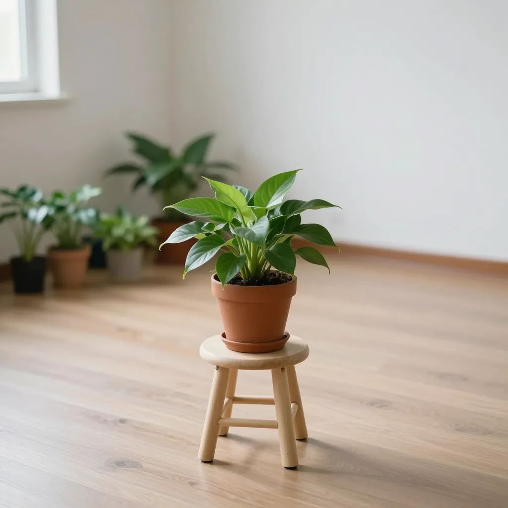 Planta isolada em mesa separada com folha sendo inspecionada