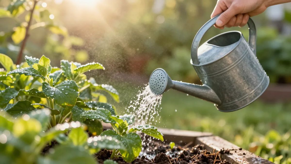 Rega das plantas no comecinho da manhã, com luz baixa e dourada